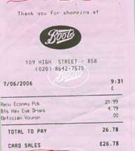 Boots receipt